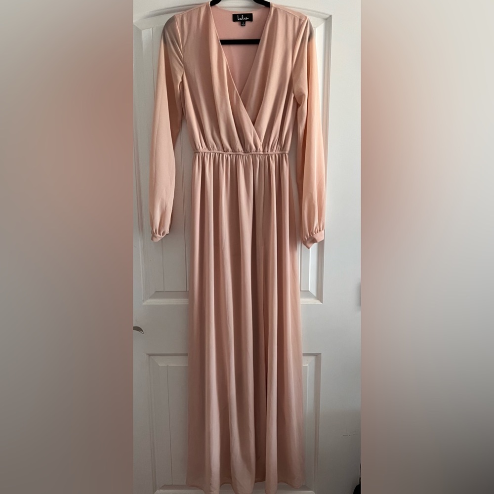 Lulu’s Wondrous Water Lilies Blush Pink Maxi Dress S